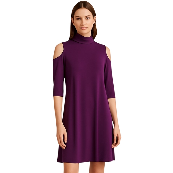 Clara Sun Woo Dresses & Skirts - CLARA SUN WOO Dress Womens Small Purple Cold Shoulder Turtleneck Stretch Knit US